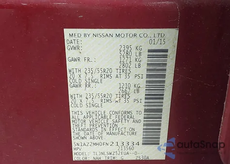 2015 Nissan Murano Platinum из США, поврежденный, VIN 5N1AZ2MH0FN213334